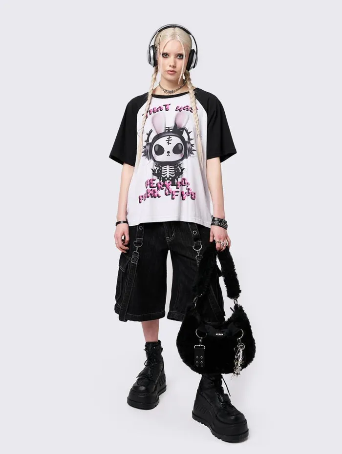 Pop Punk Bunny Raglan Graphic Tshirt Women Minga London Tops and TShirts Pop Punk Bunny Raglan Graphic Tshirt Women Minga London Tops and TShirts