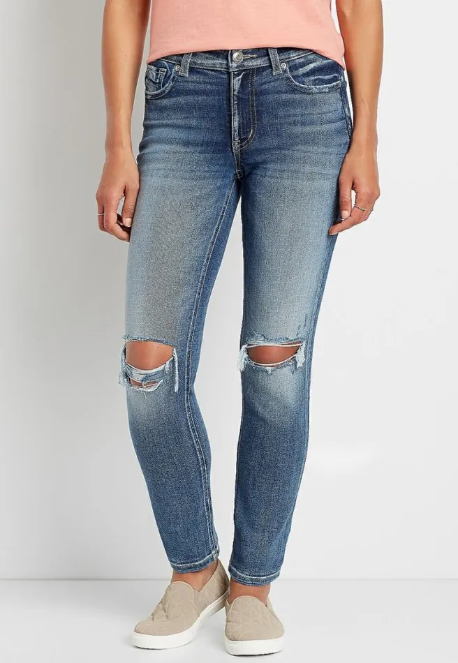 Premium High Rise Medium Destructed Slim Straight Leg Jean Women Maurices Jeans