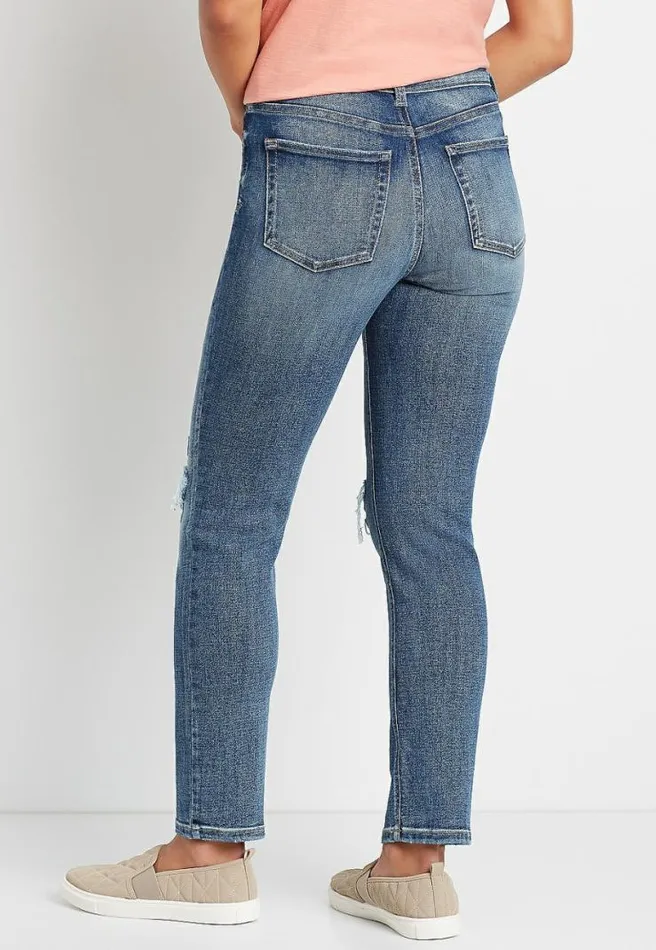 Premium High Rise Medium Destructed Slim Straight Leg Jean Women Maurices Jeans