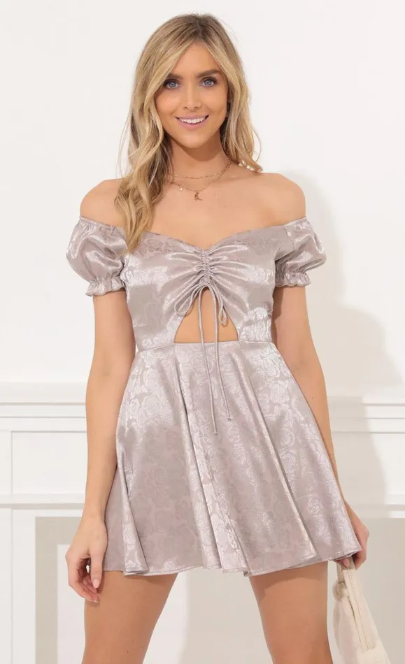 Puff Sleeve Dress Floral Grey Women LUCY IN THE SKY Mini Dresses