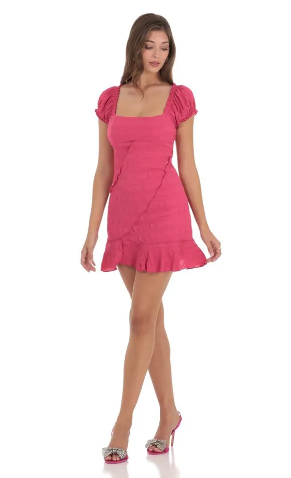 Puff Sleeve Ruffle Dress Pink Women LUCY IN THE SKY Mini Dresses Puff Sleeve Ruffle Dress Pink Women LUCY IN THE SKY Mini Dresses