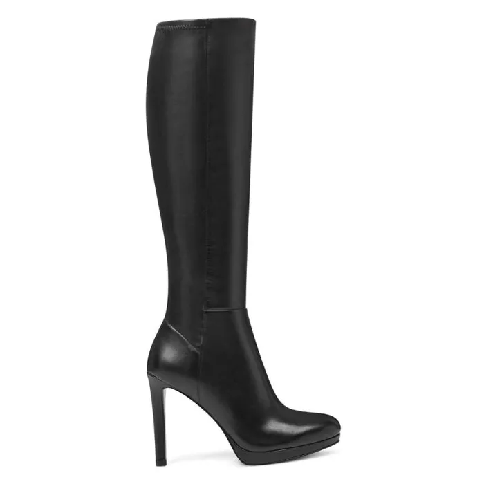 Quizme Wide Calf Platform Boots Black Leather Women Nine West Boots and Booties