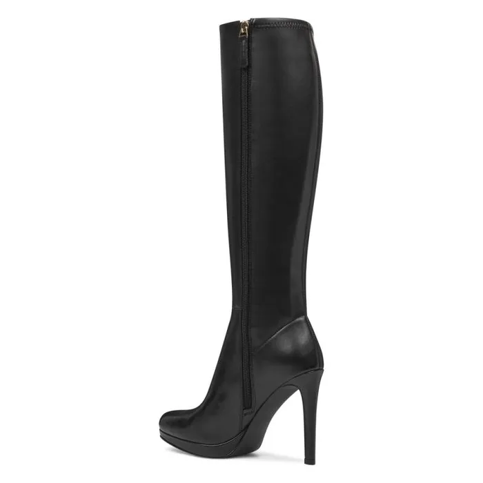 Quizme Wide Calf Platform Boots Black Leather Women Nine West Boots and Booties Quizme Wide Calf Platform Boots Black Leather Women Nine West Boots and Booties