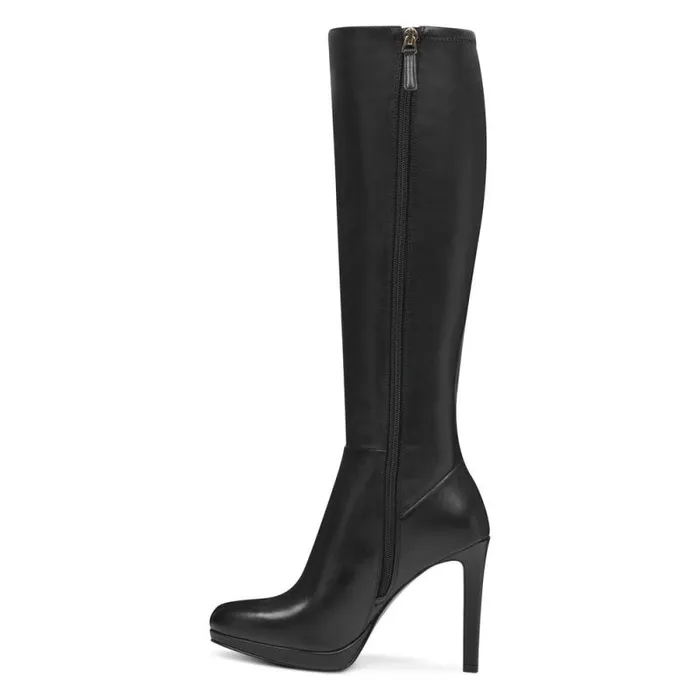 Quizme Wide Calf Platform Boots Black Leather Women Nine West Boots and Booties Quizme Wide Calf Platform Boots Black Leather Women Nine West Boots and Booties