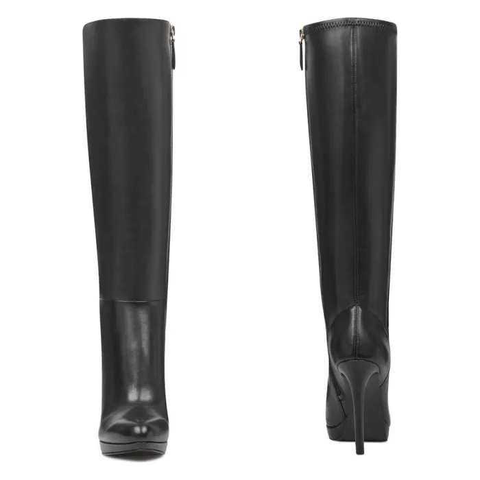 Quizme Wide Calf Platform Boots Black Leather Women Nine West Boots and Booties Quizme Wide Calf Platform Boots Black Leather Women Nine West Boots and Booties