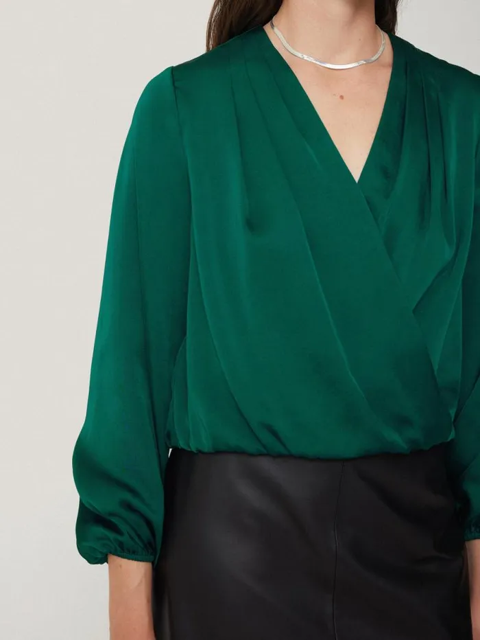 Recycled Satin Drape Wrap Top Green Women Jigsaw Shirts and Tops