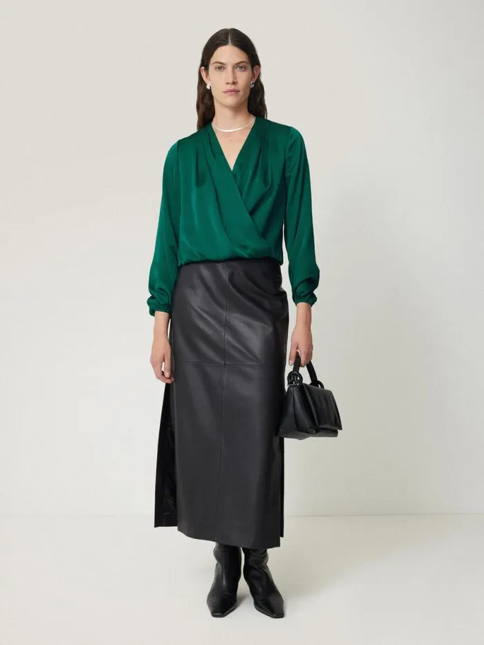 Recycled Satin Drape Wrap Top Green Women Jigsaw Shirts and Tops