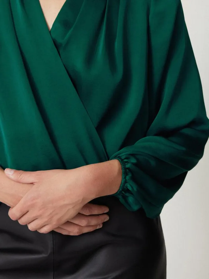 Recycled Satin Drape Wrap Top Green Women Jigsaw Shirts and Tops
