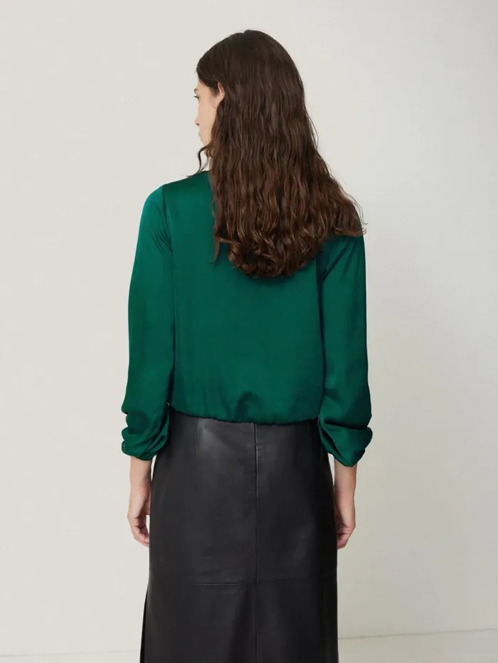 Recycled Satin Drape Wrap Top Green Women Jigsaw Shirts and Tops
