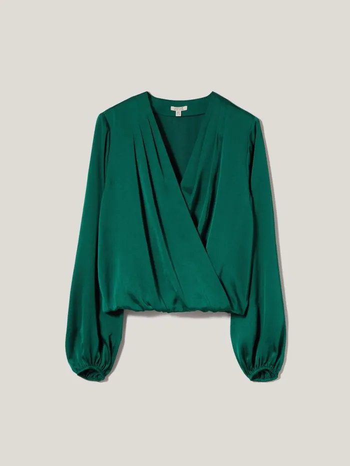Recycled Satin Drape Wrap Top Green Women Jigsaw Shirts and Tops