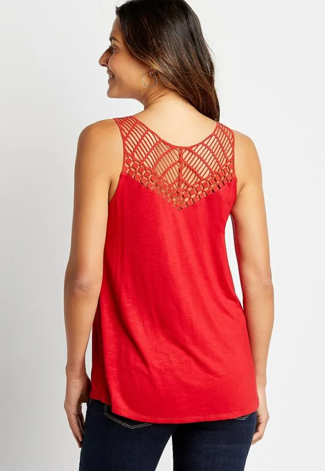 Red Macrame Button Front Tank Top Women Maurices Tops
