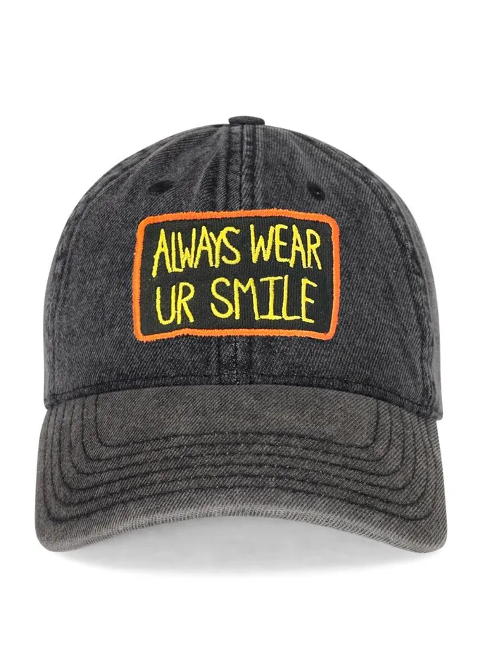 Reina Always Smile Patch Washed Black Women Lauren Moshi Hats