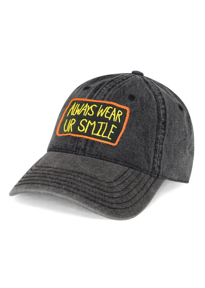 Reina Always Smile Patch Washed Black Women Lauren Moshi Hats Reina Always Smile Patch Washed Black Women Lauren Moshi Hats