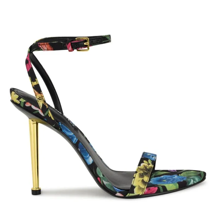 Reina Ankle Strap Sandals Black Floral Women Nine West Sandals