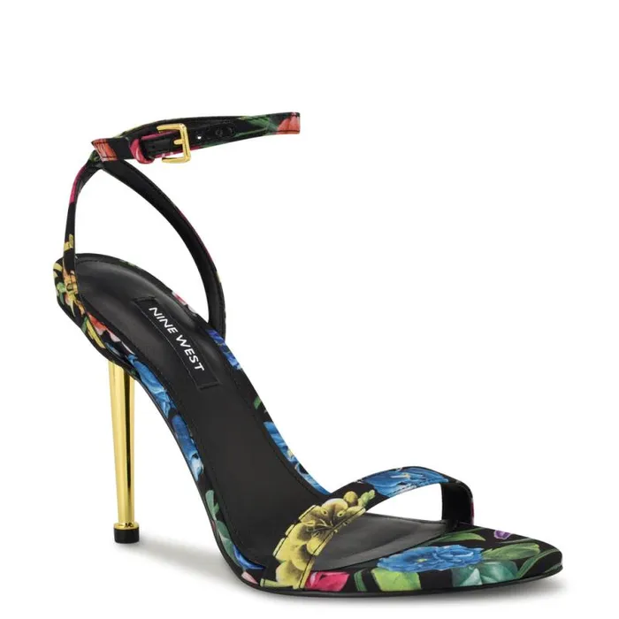 Reina Ankle Strap Sandals Black Floral Women Nine West Sandals Reina Ankle Strap Sandals Black Floral Women Nine West Sandals