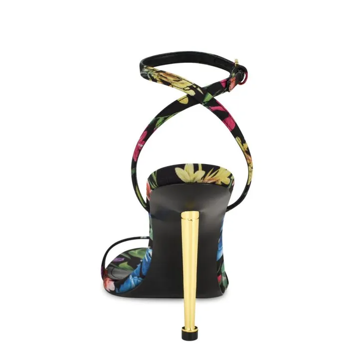 Reina Ankle Strap Sandals Black Floral Women Nine West Sandals Reina Ankle Strap Sandals Black Floral Women Nine West Sandals