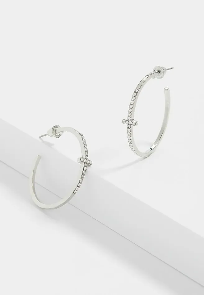 Rhinestone Cross Hoop Earrings Women Maurices Jewelry