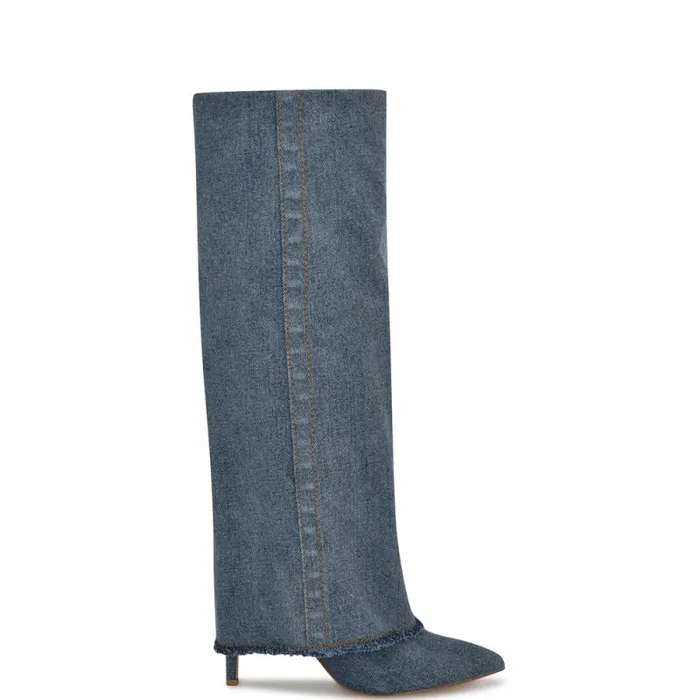 Rhoree Knee High Dress Boots Light Denim Women Nine West Boots and Booties