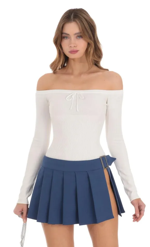Ribbed Off Shoulder Top White Women LUCY IN THE SKY Tops
