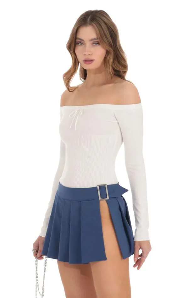 Ribbed Off Shoulder Top White Women LUCY IN THE SKY Tops Ribbed Off Shoulder Top White Women LUCY IN THE SKY Tops