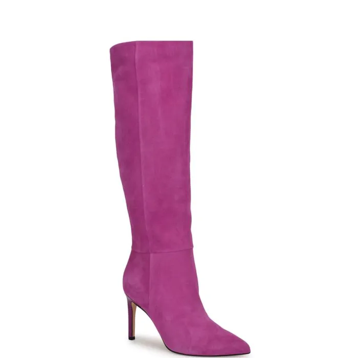 Richy Heeled Boots Dark Pink Suede Women Nine West Heels