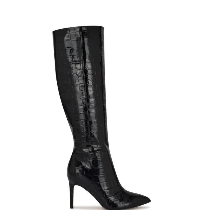 Richy Wide Calf Heeled Boots Black Croco Women Nine West Heels