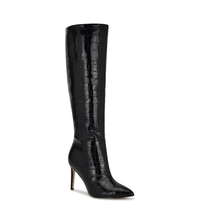 Richy Wide Calf Heeled Boots Black Croco Women Nine West Heels Richy Wide Calf Heeled Boots Black Croco Women Nine West Heels