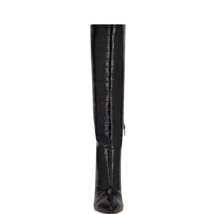 Richy Wide Calf Heeled Boots Black Croco Women Nine West Heels Richy Wide Calf Heeled Boots Black Croco Women Nine West Heels