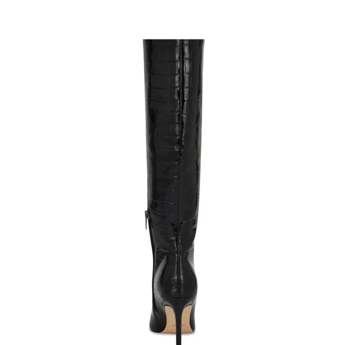 Richy Wide Calf Heeled Boots Black Croco Women Nine West Heels Richy Wide Calf Heeled Boots Black Croco Women Nine West Heels