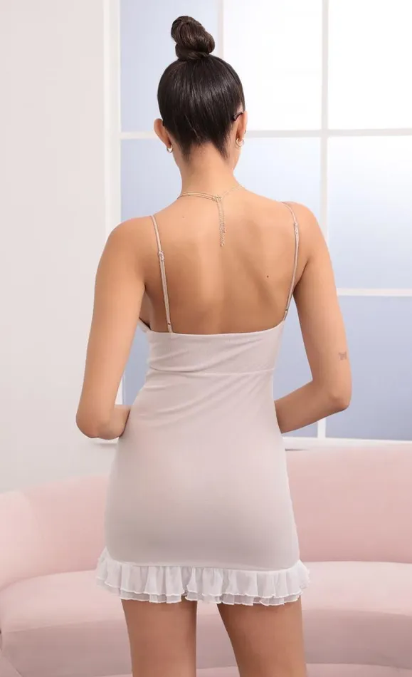 Ruched Bodycon Dress White Mesh Women LUCY IN THE SKY Mini Dresses Ruched Bodycon Dress White Mesh Women LUCY IN THE SKY Mini Dresses