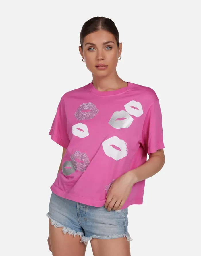 Rue Crystal Multi Lips Bright Pink Women Lauren Moshi Short Sleeve