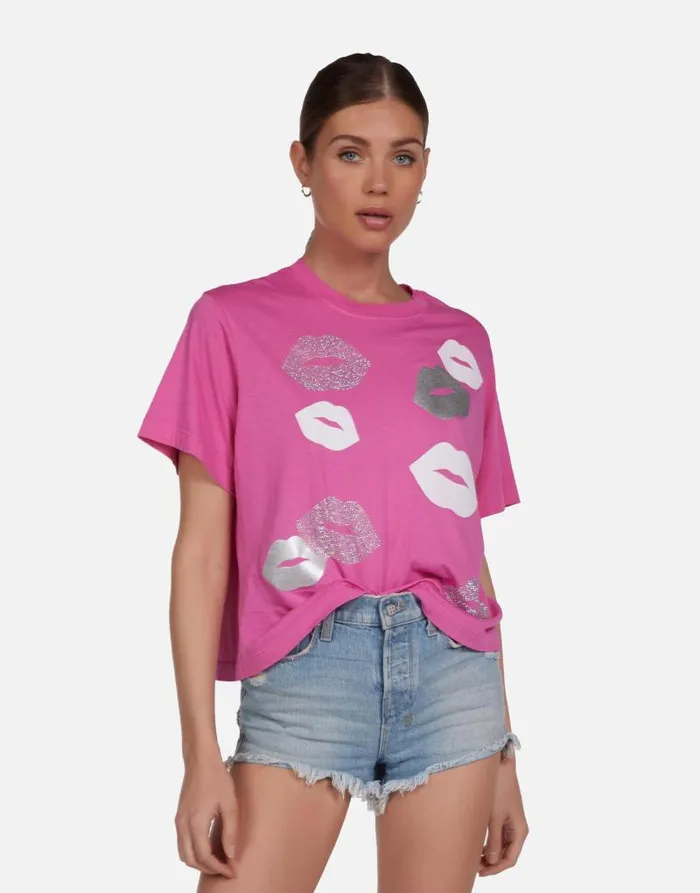 Rue Crystal Multi Lips Bright Pink Women Lauren Moshi Short Sleeve