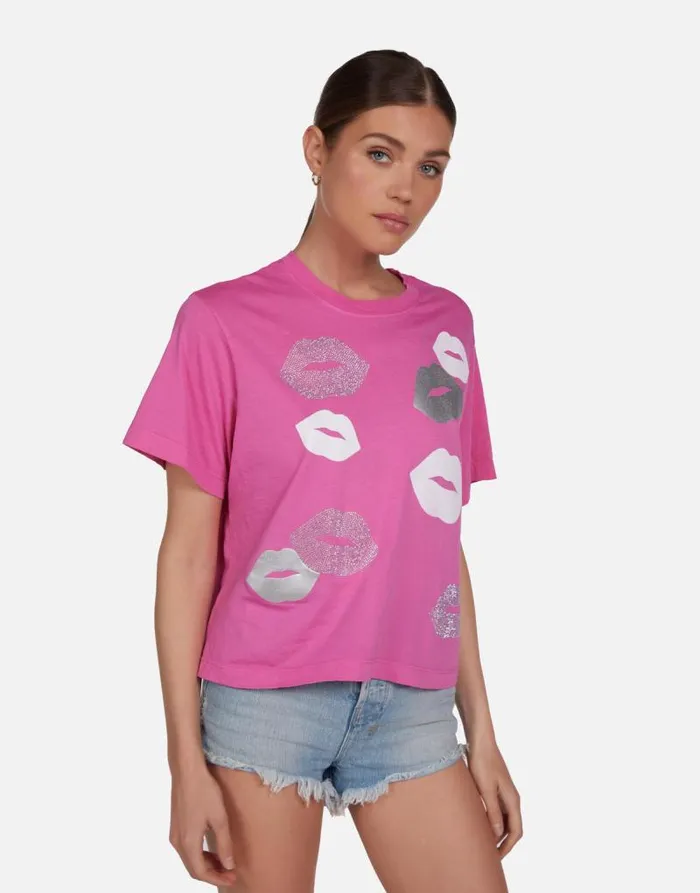 Rue Crystal Multi Lips Bright Pink Women Lauren Moshi Short Sleeve