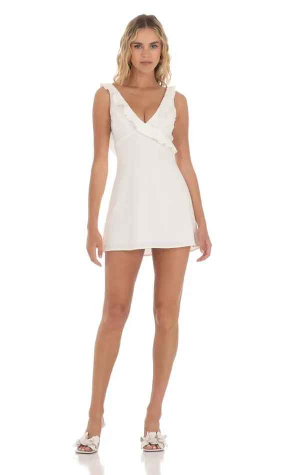 Ruffle VNeck Dress White Women LUCY IN THE SKY Mini Dresses