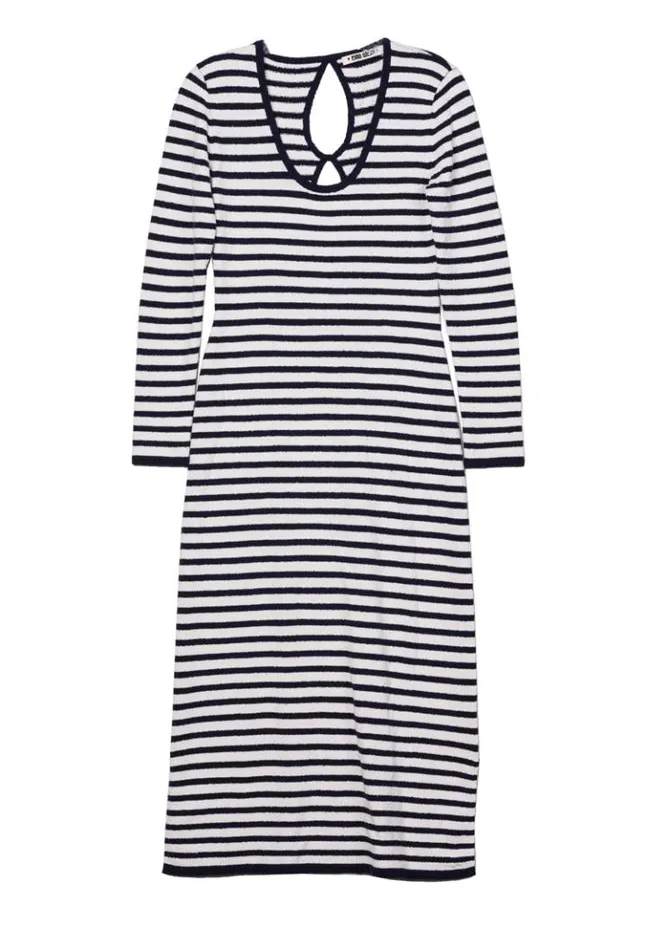 Sabine Navy White Stripe Midi Knit Dress PreOrder Women Ciao Lucia Long Dresses