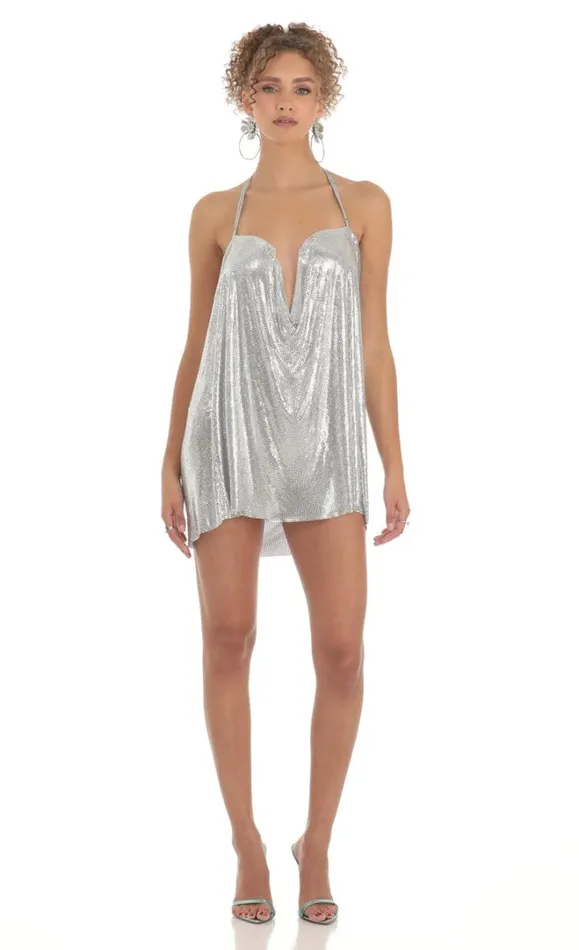 Safina Chainmail Shirt Dress Silver Women LUCY IN THE SKY Mini Dresses