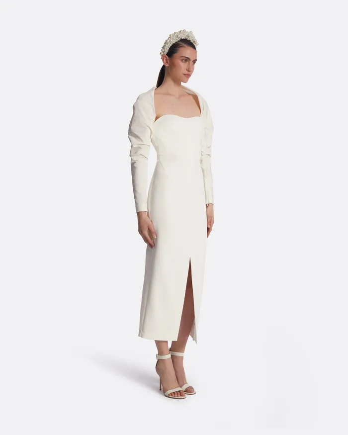 Safiyaa Bridal Women Romane Ivory Midi Dress Ivory