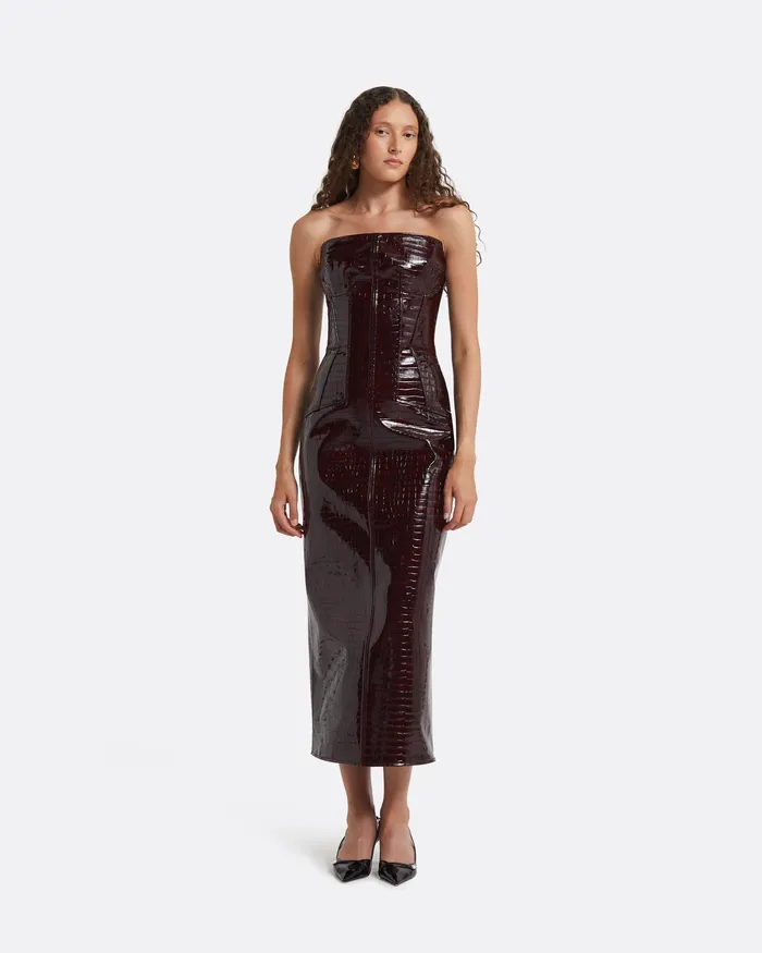 Safiyaa Dresses Women Alaca Burgundy Midi Dress Burgundy