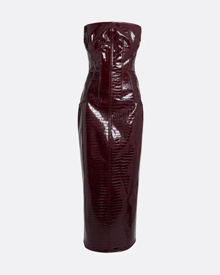 Safiyaa Dresses Women Alaca Burgundy Midi Dress Burgundy