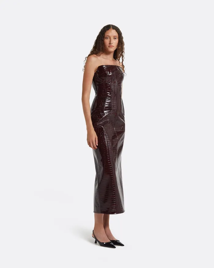 Safiyaa Dresses Women Alaca Burgundy Midi Dress Burgundy