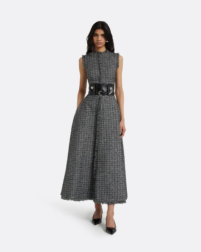 Safiyaa Dresses Women Maeva Metalllic Greyscale Midi Dress Metallic Greyscale