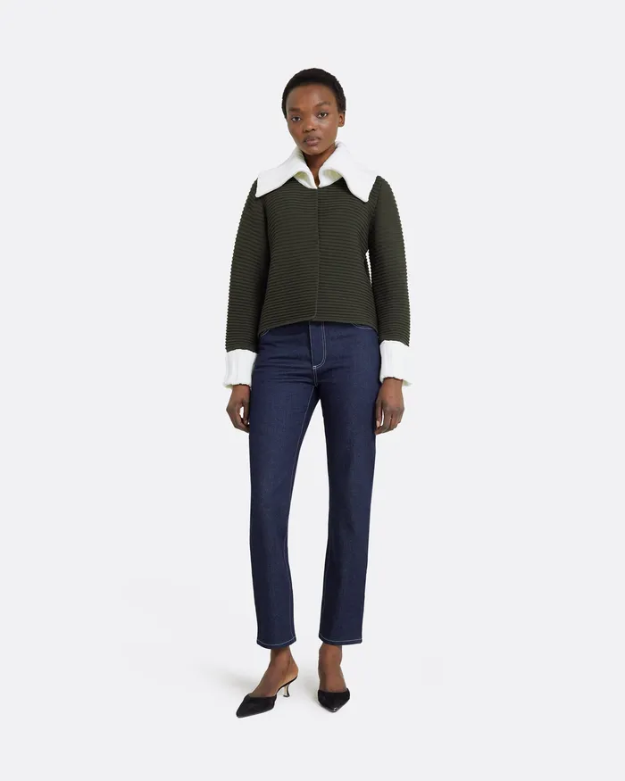 Safiyaa Jackets and Coats Women Mirielle Slate Green and Ivory Knit Cardigan Ivory Slategreen