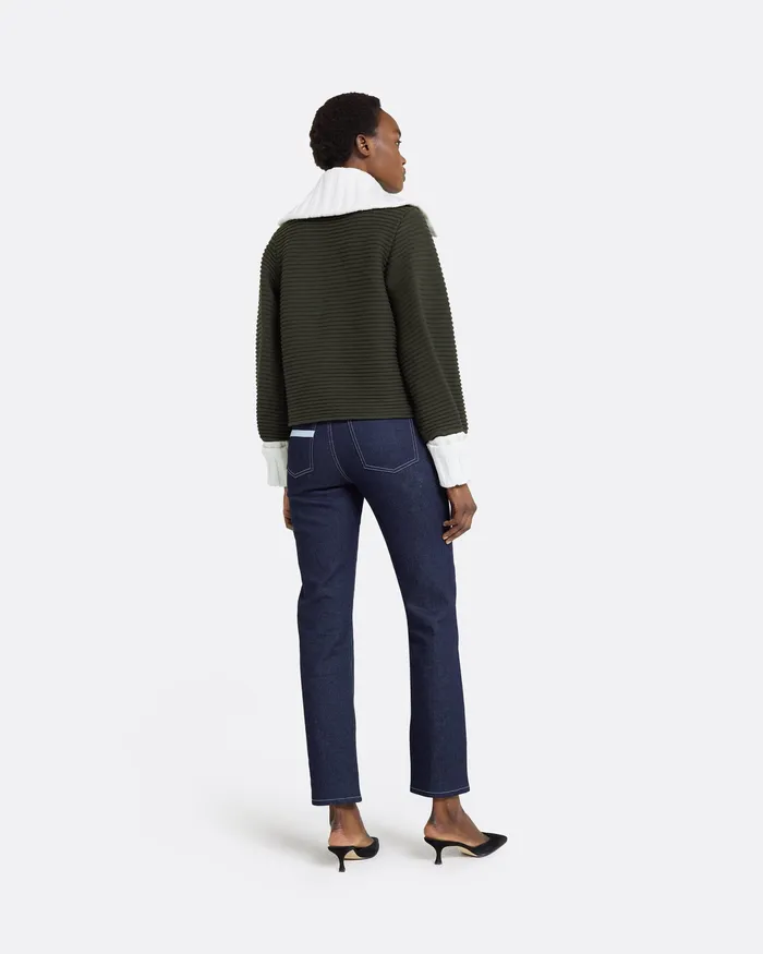Safiyaa Jackets and Coats Women Mirielle Slate Green and Ivory Knit Cardigan Ivory Slategreen