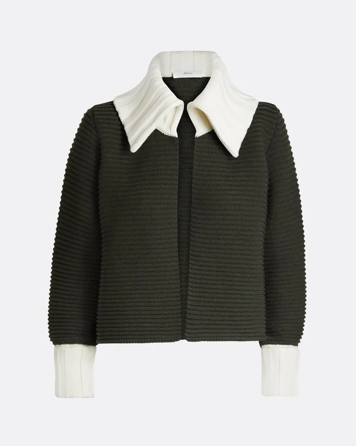 Safiyaa Jackets and Coats Women Mirielle Slate Green and Ivory Knit Cardigan Ivory Slategreen