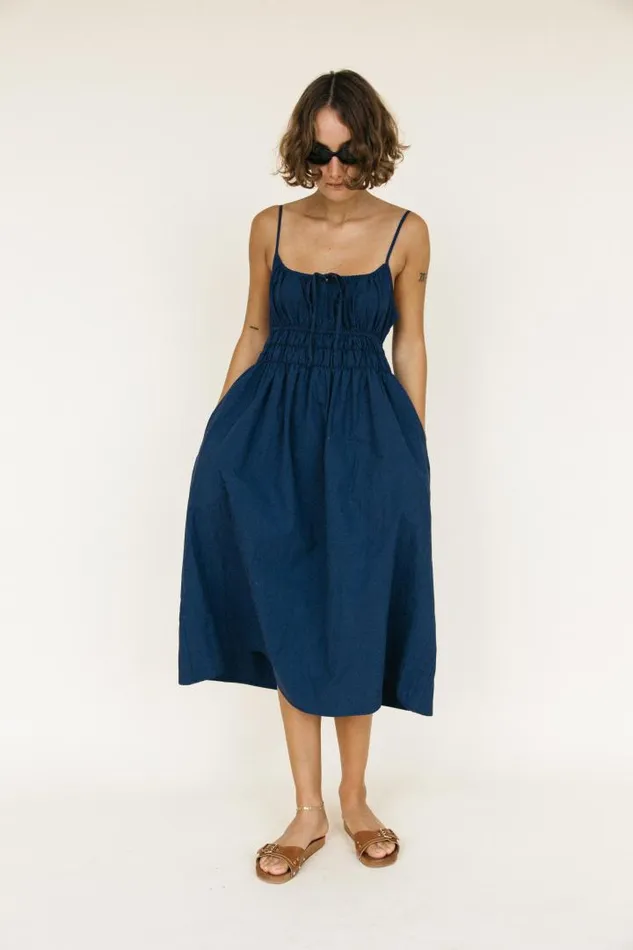 Sale Gabriela Dress Navy Washed Cotton Women Ciao Lucia Long Dresses