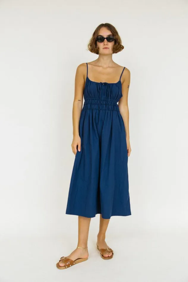 Sale Gabriela Dress Navy Washed Cotton Women Ciao Lucia Long Dresses
