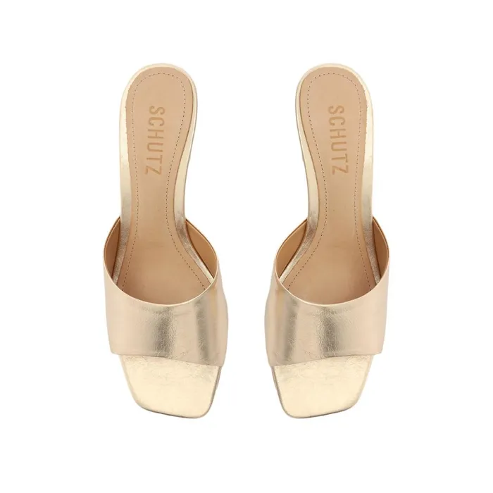 Sandals Dethalia Metallic Leather Sandal Platina Gold Schutz Shoes Mule Sandals Dethalia Metallic Leather Sandal Platina Gold Schutz Shoes Mule