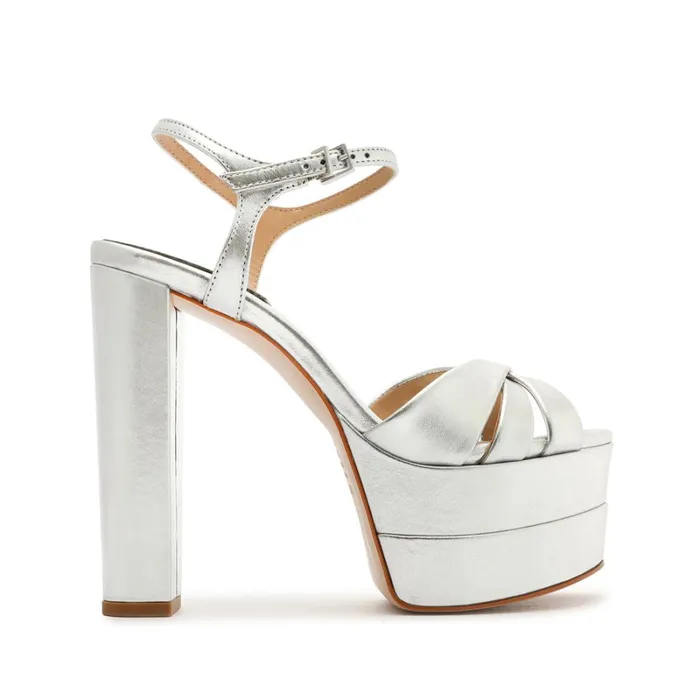 Sandals Keefa High Metallic Leather Sandal Silver Schutz Shoes Platforms