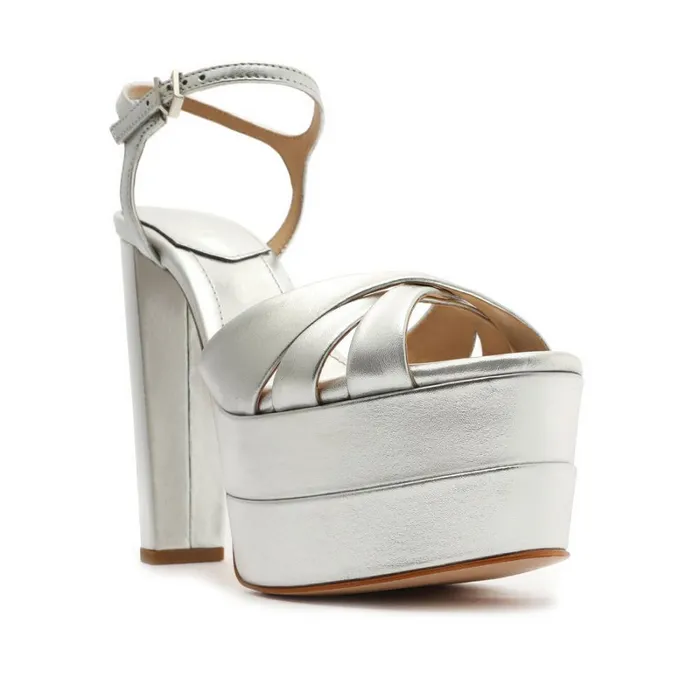 Sandals Keefa High Metallic Leather Sandal Silver Schutz Shoes Platforms