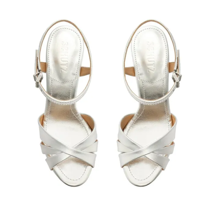 Sandals Keefa High Metallic Leather Sandal Silver Schutz Shoes Platforms